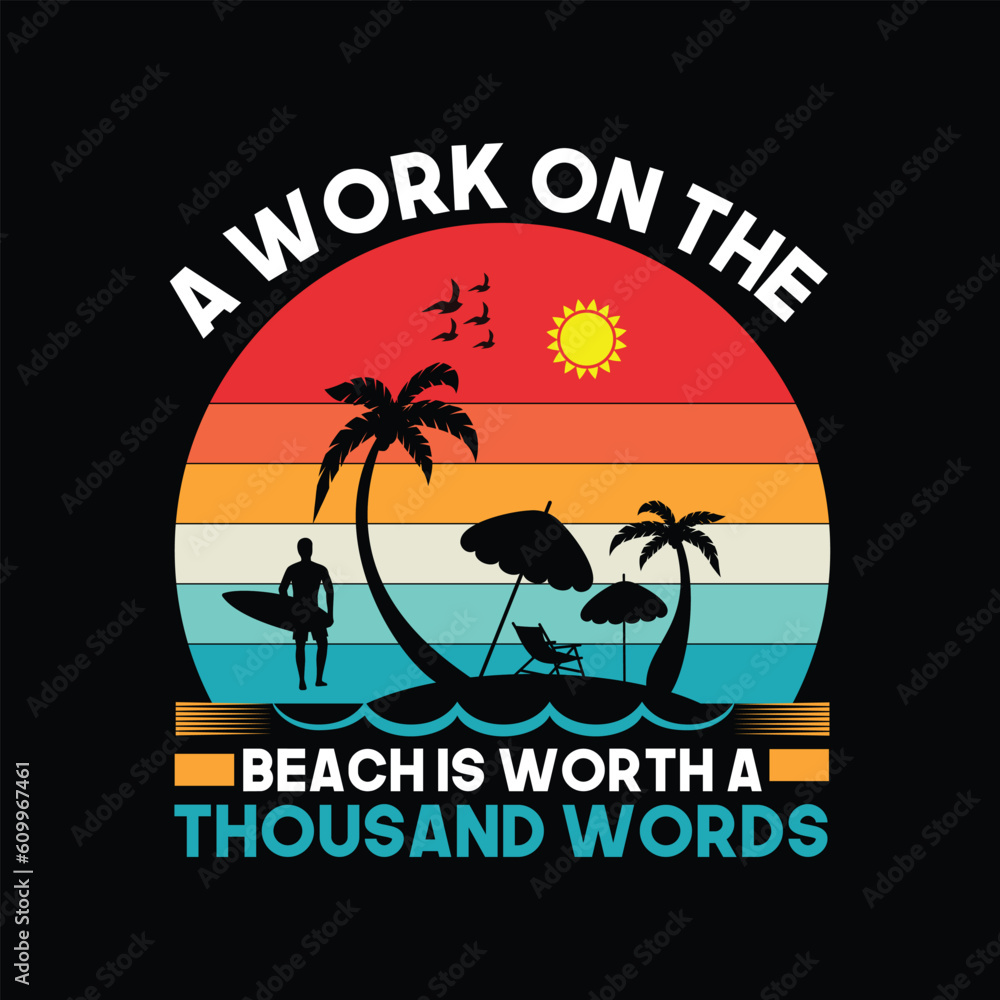 Summer t shirt design, summer beach t-shirt vector 