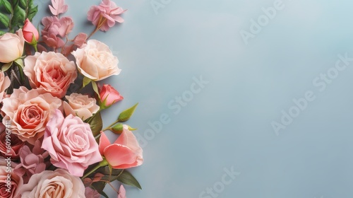 bouquet of roses on a blue background