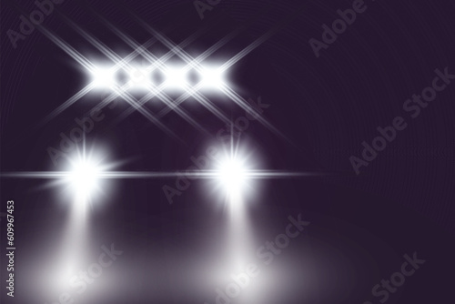 Realistic white glow round beams of car headlights, isolated on transparent background. Police car. Light from headlights. Police patrol.	
