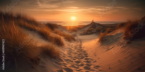 Beautiful dunes beach at sunset