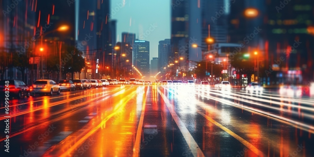 Blurry lights of road traffic at night, abstract unfocused cityscape background Blurry lights of road traffic at night, abstract unfocused cityscape background