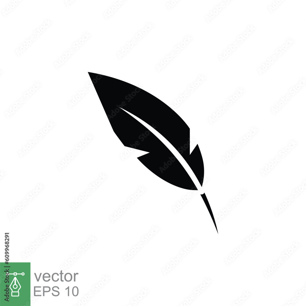 Feather Quill Pen Icon, Classic Stationery Illustration. Stock Vector -  Illustration of history, inkwell: 147890960