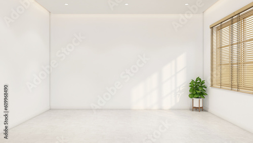 Modern japan style empty room decorated with white wall and polished floor. 3d rendering