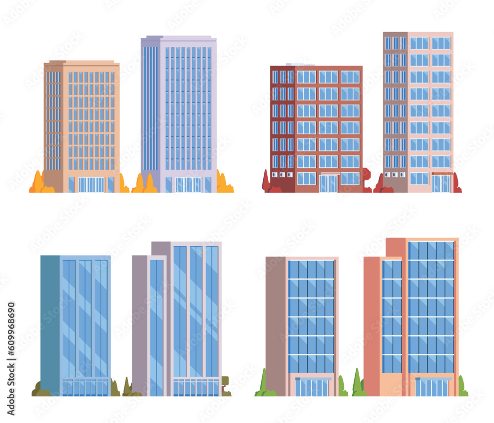 Vector element office buildings collection. High rise. Flat design concept for city illustration
