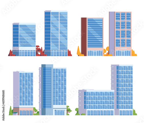 Vector element office buildings collection. High rise. Flat design concept for city illustration