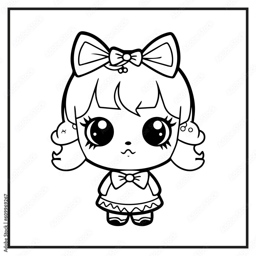 Cute Doll Coloring Book Cartoon Ilustration