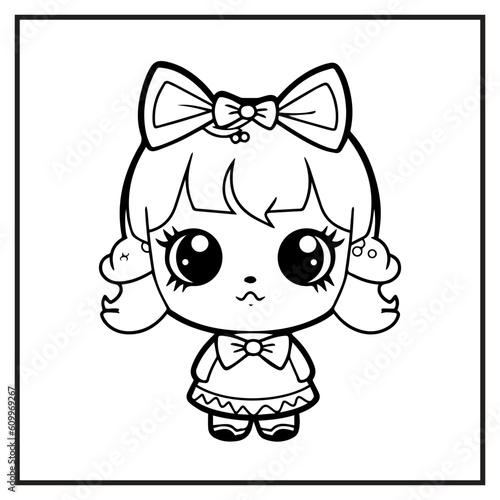 Cute Doll Coloring Book Cartoon Ilustration