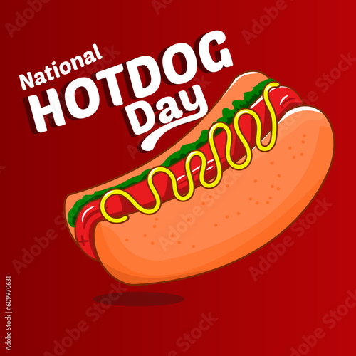 national hotdog day illustration on red bakcground