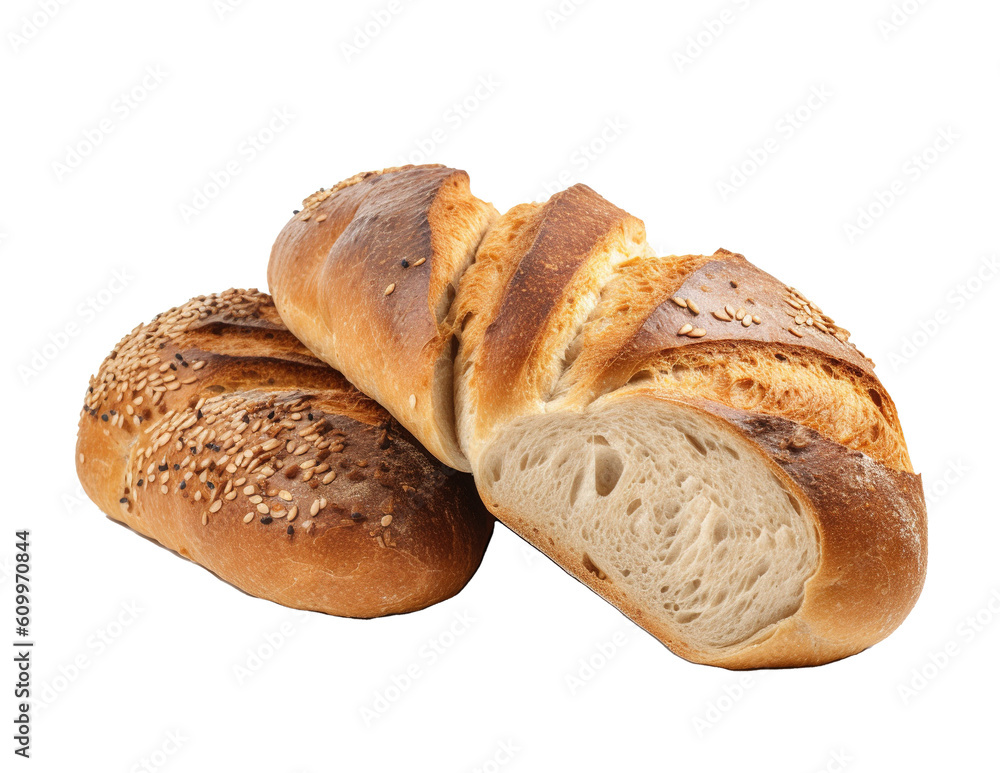 Perfectly baked fluffier baguette isolated on a transparent background