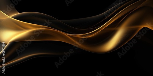 Dark golden black white abstract wave luxury background, grainy texture, wide banner design