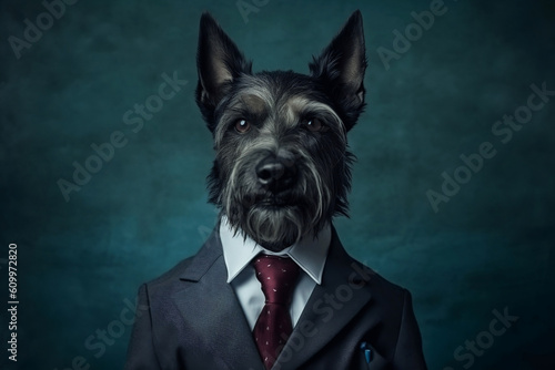 Portrait of a Dog dressed in a formal business suit, created with generative AI