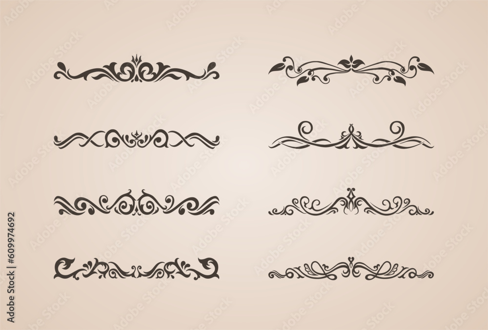A collection Hand drawn calligraphy ornament borders corners classic vintage vector