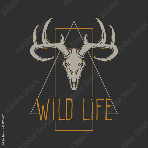 wild life t shirt design. deer bone skull illustration for apparel and t shirt. hand drawn illustration wild life bone skull animal photo