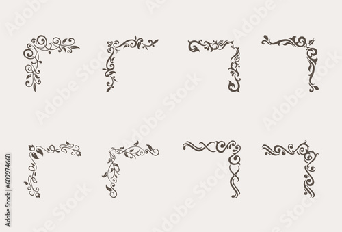 A collection Hand drawn calligraphy ornament borders corners classic vintage vector