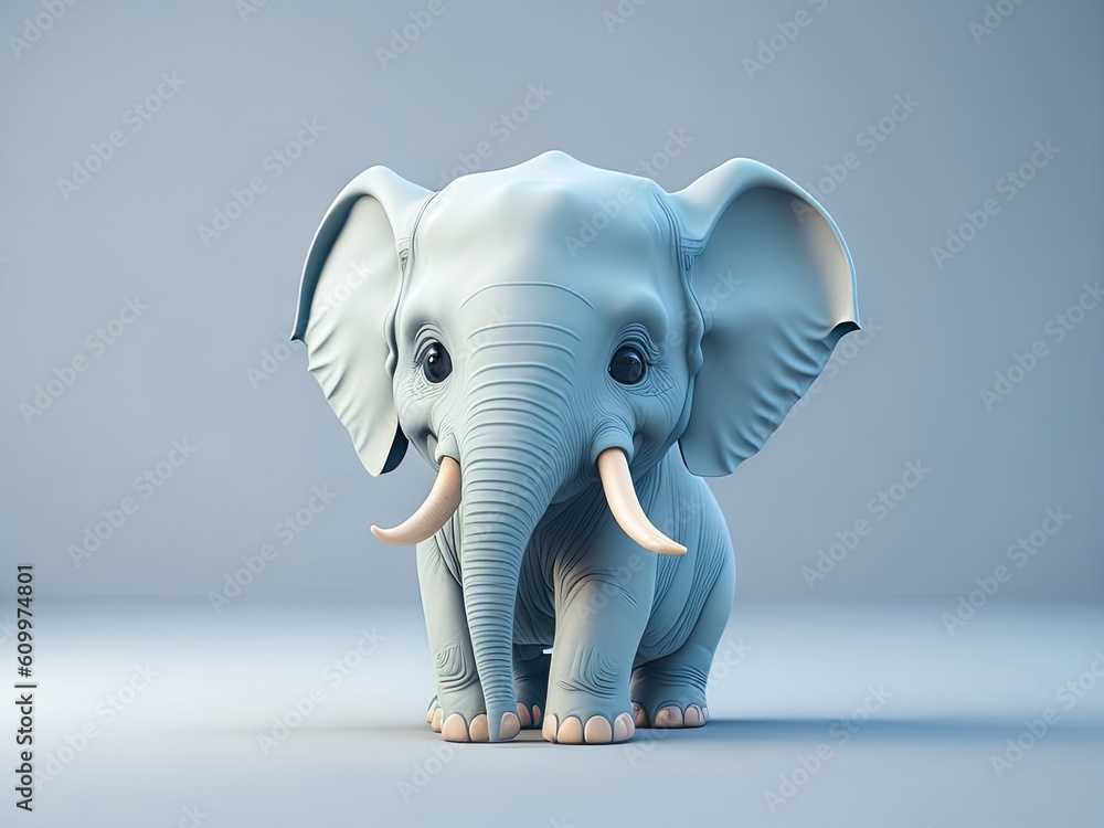 Cute baby a elephant illustration 3d style on white background. ai generative