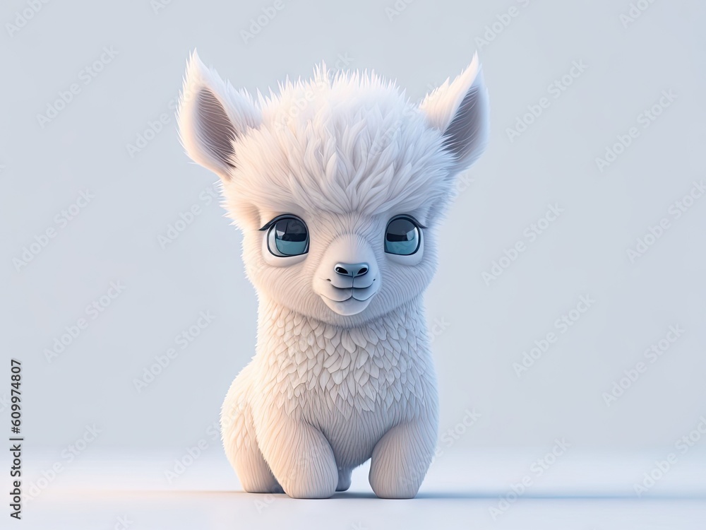 Fototapeta premium Cute baby a lama illustration 3d style on white background. ai generative