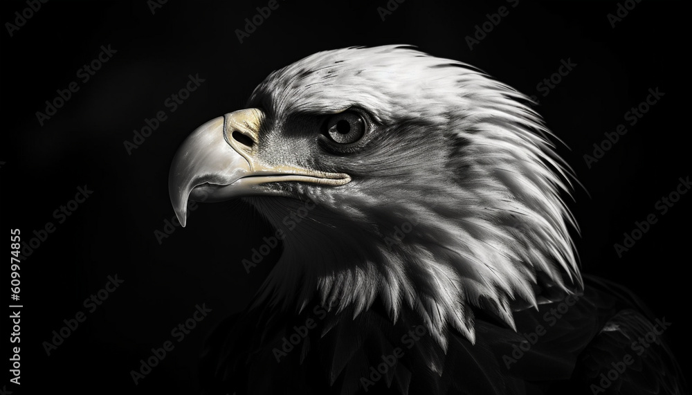 Bald eagle, majestic hunter, sharp talons, staring fiercely, freedom symbol generated by AI Bald eagle, majestic hunter, sharp talons, staring fiercely, freedom symbol generated by AI