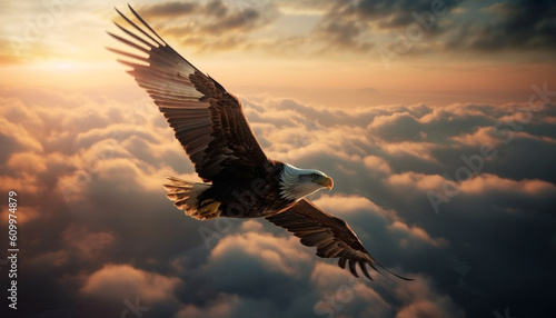 Spread wings in mid air  majestic bird of prey in motion generated by AI