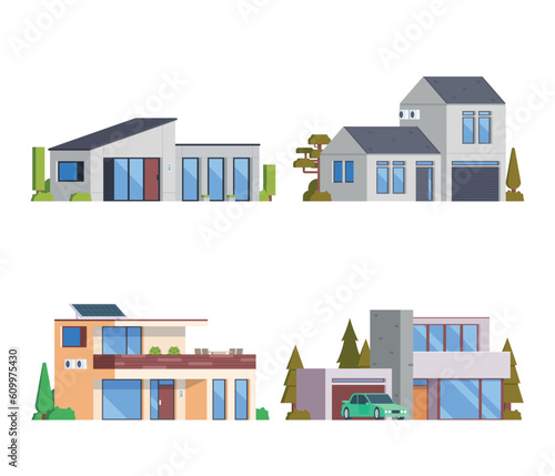 Vector element modern house buildings collection. villa. Flat design concept for city illustration. contemporary house