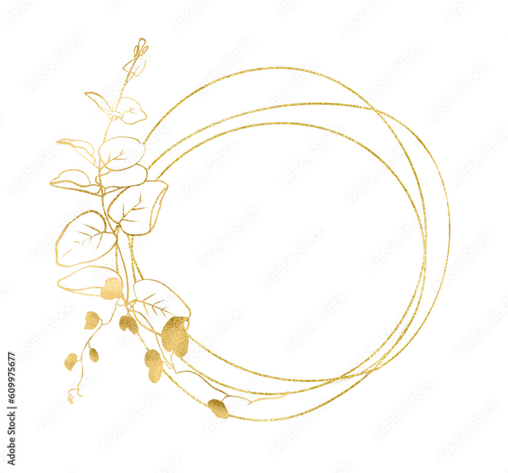 Linear vector gold monograms and floral border, Design for invitations. Gold frame. Botanical line art silhouette golden leaves. Vector Gold floral. Place for your text. Floral frame set Linear vector gold monograms and floral border, Design for invitations. Gold frame. Botanical line art silhouette golden leaves. Vector Gold floral. Place for your text. Floral frame set