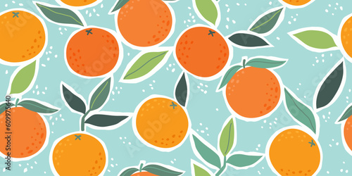 Vector seamless pattern with citrus fruits. Trendy hand drawn texture with oranges. Contemporary collage. Modern abstract design for paper, cover, fabric.