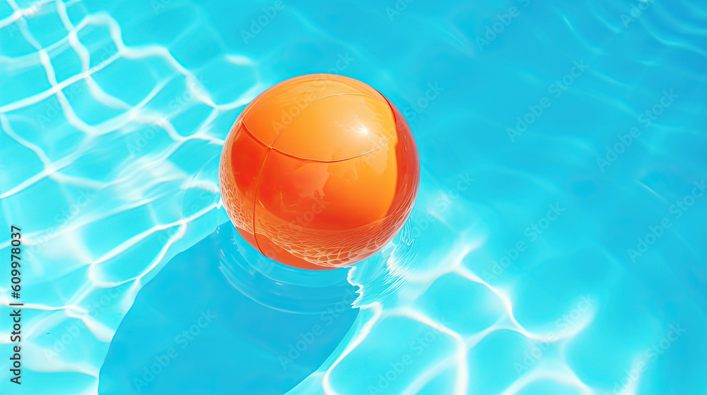 Colorful inflatable ball floating in swimming pool. Generative AI