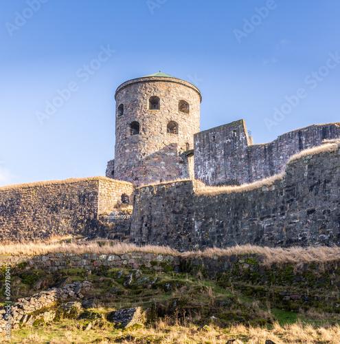 Bohus Fortress, founded on a cliff by the river Göta in Sweden.