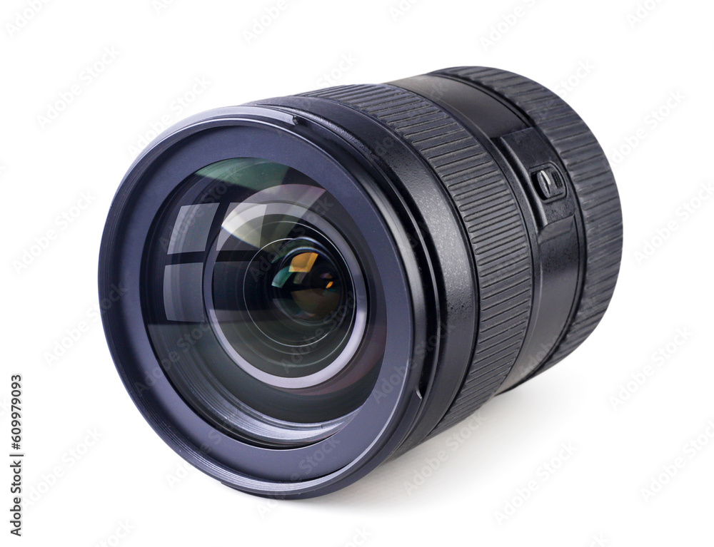 Camera lens close-up on a white background. Camera lens close-up on a white background.