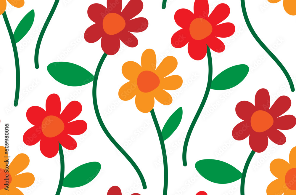 Flowers Floral Flat Vector Pattern Tile Seamless Repeat Illustration Design Flowers Floral Flat Vector Pattern Tile Seamless Repeat Illustration Design