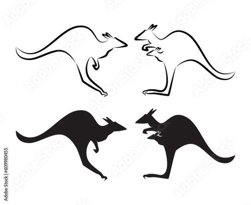 Line art vector of kangaroo one have Kangaroo baby in kangaroo belly pouch drawing in black and white