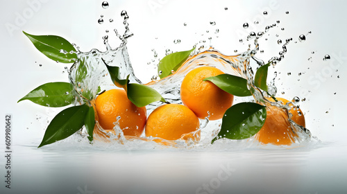 fruit orange moving with water, water splash style with orange, generative ai © bruno