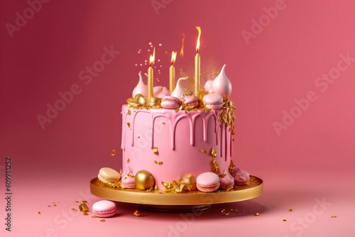 Tasty birthday cake. Super photo realistic background, generative ai illustration