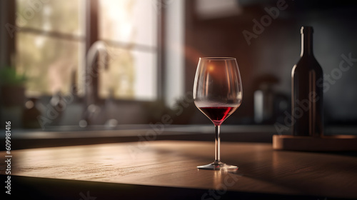 red wine with wine glass on the table, generative ai
