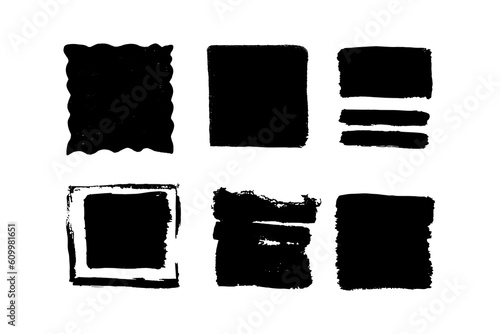 Square spot shapes drawn in ink grunge style,  illustration. Design element with texture , abstract template background, substrate