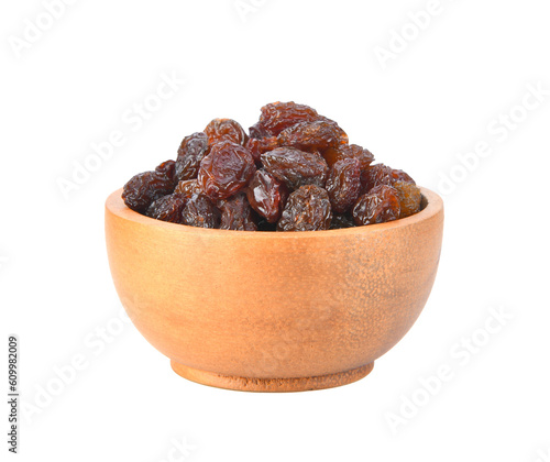 raisin on wood bowl isolated on transparent png