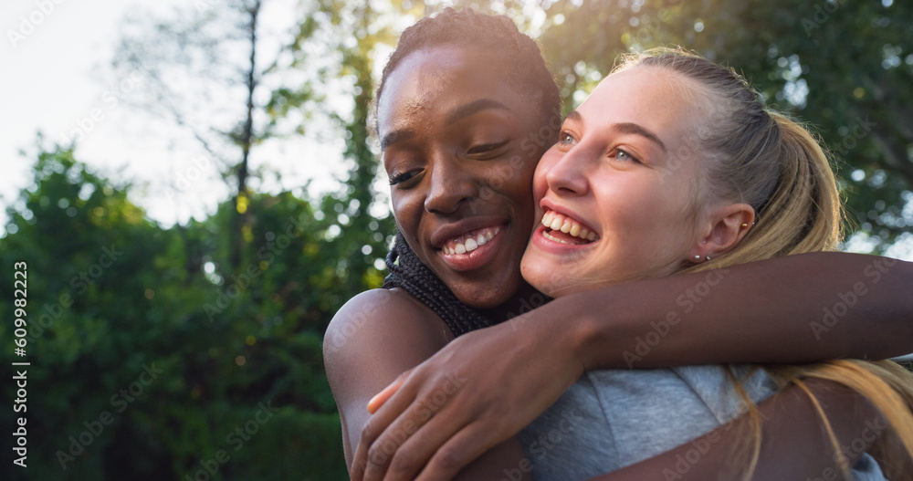 Black and Caucasian Girls Happily Meet and Hug at a Basketball Outdoors Court. Female Childhood Friends Reunite and Catch Up After Long Years of Distance. Two Multiethnic Women Talk and Laugh Black and Caucasian Girls Happily Meet and Hug at a Basketball Outdoors Court. Female Childhood Friends Reunite and Catch Up After Long Years of Distance. Two Multiethnic Women Talk and Laugh