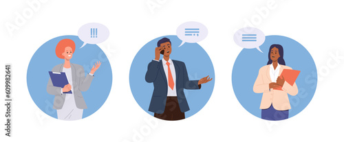 Isolated set of composition with business people talking and speaking enjoy nice conversation