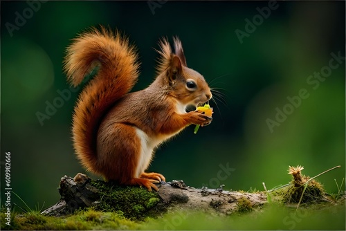 squirrel eating nut on tree by AI generating
