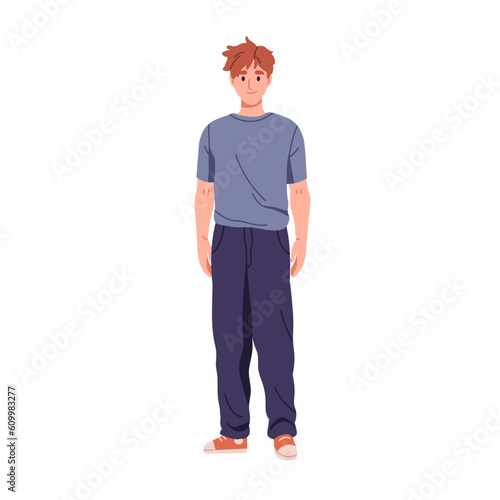Scruffy untidy shabby person. Young ungroomed man with messy hair, wearing unfit apparel. Careless character, disheveled unkempt appearance. Flat vector illustration isolated on white background photo