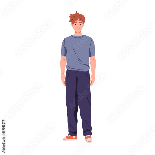 Scruffy untidy shabby person. Young ungroomed man with messy hair, wearing unfit apparel. Careless character, disheveled unkempt appearance. Flat vector illustration isolated on white background