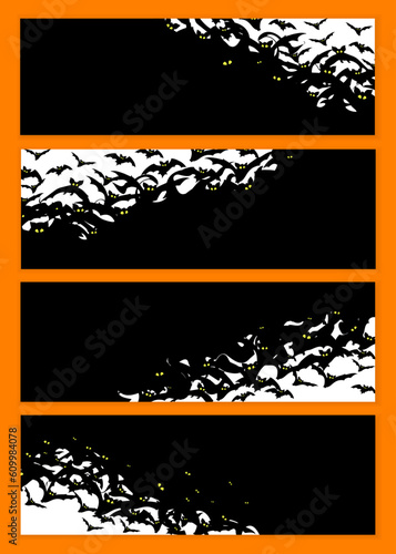 Halloween night banner background with flying bats. Vector poster illustration with place for your text.