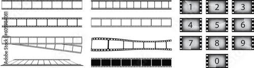 Fotografie, Tablou Old grunge movie film long strip set, vintage filmstrip roll frame, vector photo background