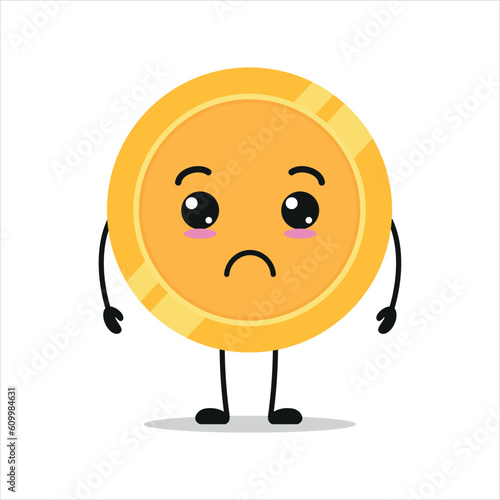 gloomy coin cartoon stand alone.  money penny activity vector illustration flat design.