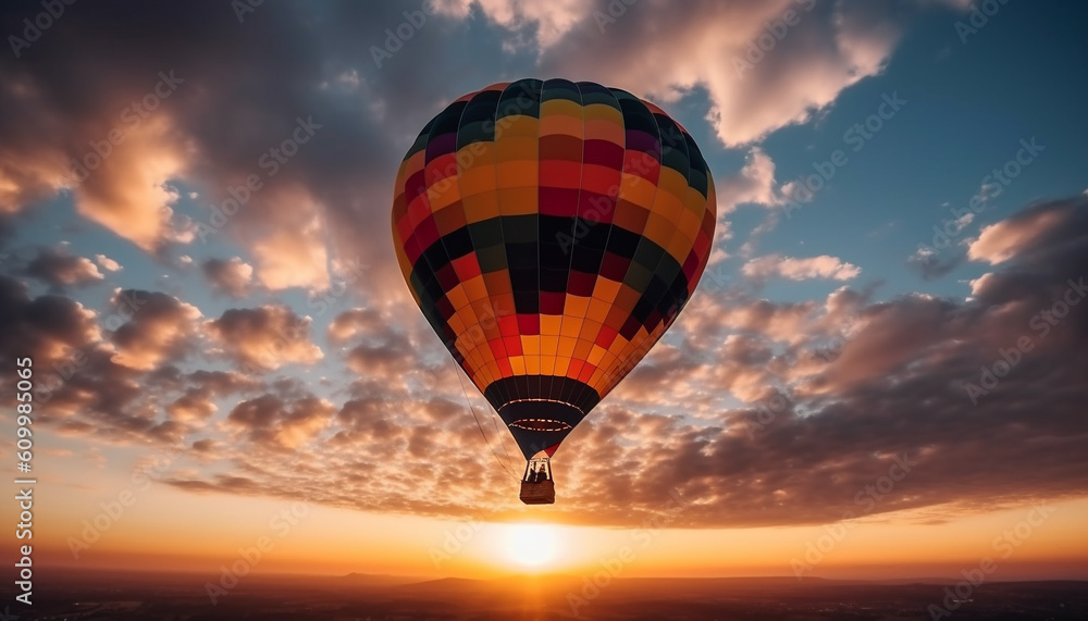 Fototapeta premium Hot air balloon adventure, flying high up in nature beauty generated by AI
