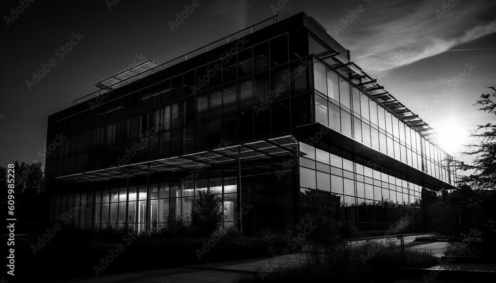 Corporate business in modern cityscape, black and white toned image generated by AI Corporate business in modern cityscape, black and white toned image generated by AI