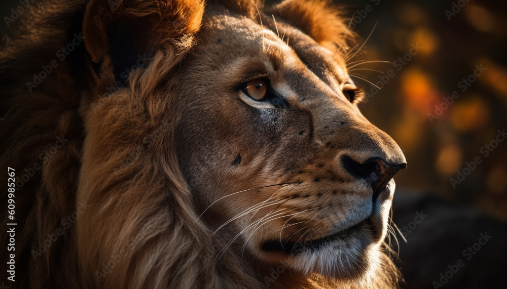 Majestic lioness staring, alert in wilderness, beauty in nature grass generated by AI Majestic lioness staring, alert in wilderness, beauty in nature grass generated by AI