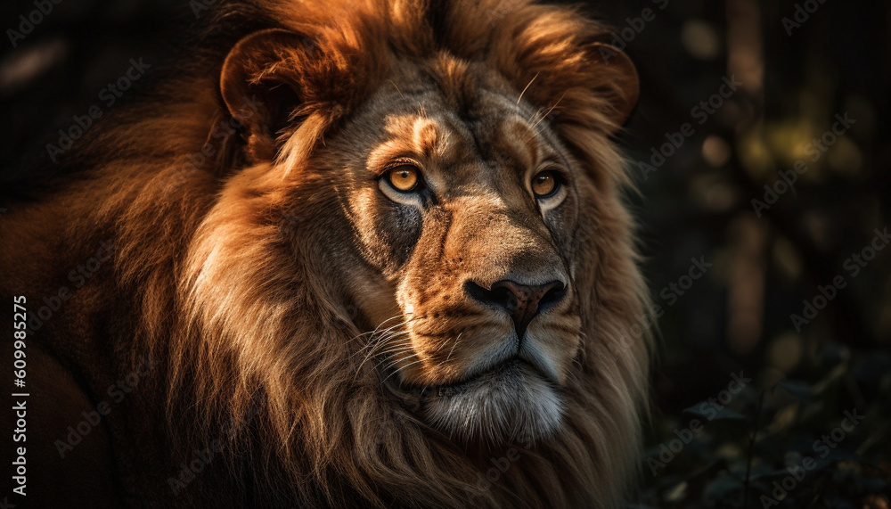 Naklejka premium Majestic lioness staring at camera, showcasing beauty in nature generated by AI