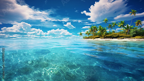 Tropical beach water background with trees