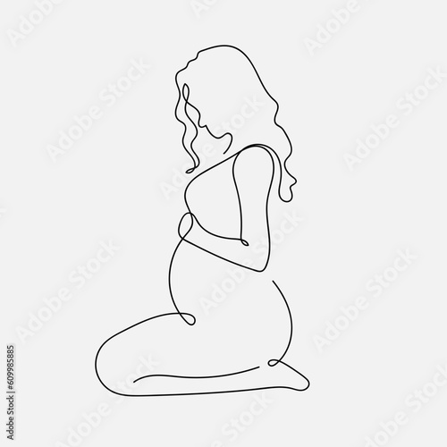 Pregnant girl in the style of one line