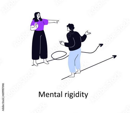 Mental rigidity, psychology concept. Stubborn inflexible person solving problem in complicated way, ignoring easy simple straight path, solution. Flat vector illustration isolated on white background
